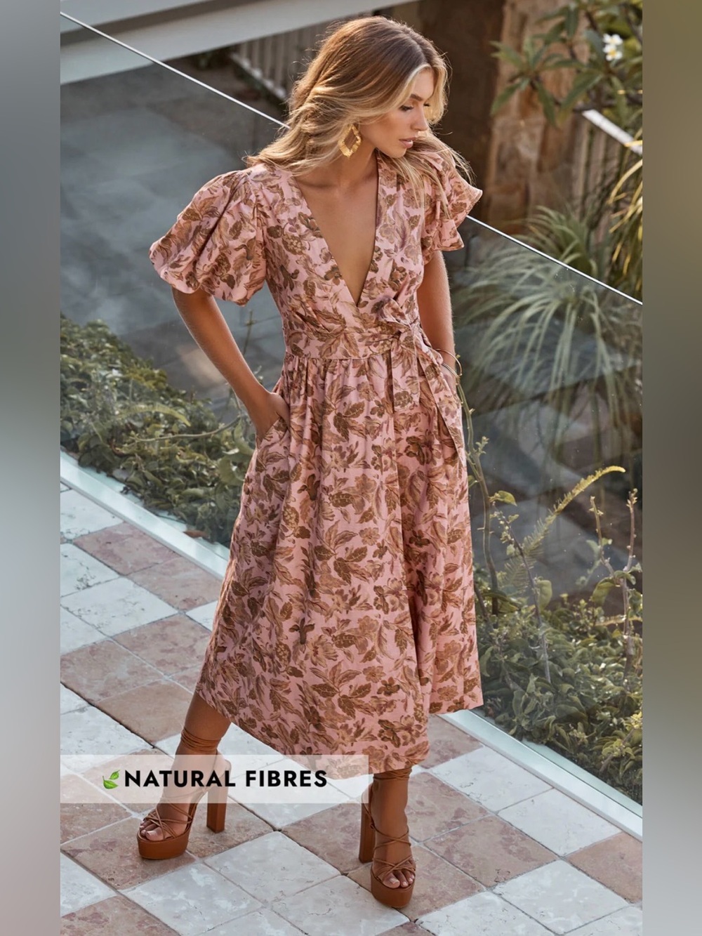 AMALIE THE LABEL - FRANC LINEN PUFF SLEEVE WRAP MIDI LINEN DRESS